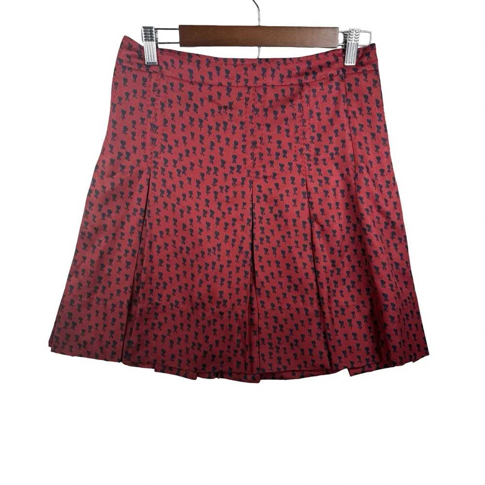 Marc by‎ Marc Jacobs 100% Silk Pleated Mini Skirt Red Navy Size 4